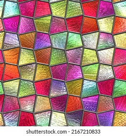 Stained Glass Seamless Texture With Geometric Pattern For Window, Colored Glass, 3d Illustration