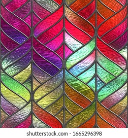 Stained glass seamless texture with waves pattern for window, colored glass,  3d illustration