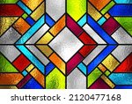 Stained glass window. Abstract colorful stained-glass background. Art Deco decor for interior. Vintage pattern. Luxury modern interior. Transparency. Multicolor template for design interior.