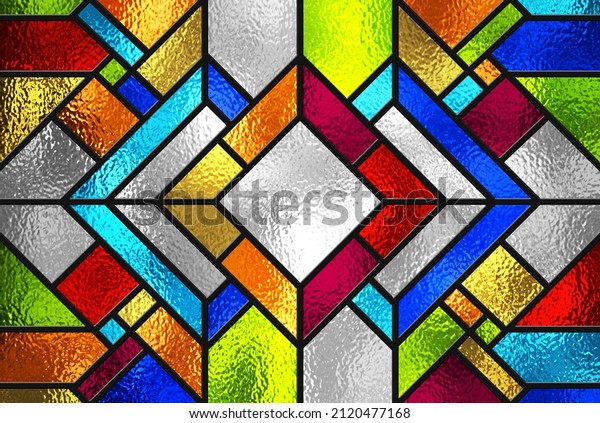 Stained glass window. Abstract colorful\
stained-glass background. Art Deco decor for interior. Vintage\
pattern. Luxury modern interior. Transparency. Multicolor template\
for design\
interior.