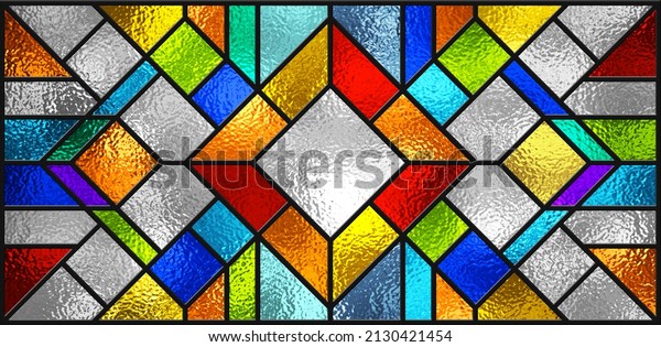 Stained glass window. Abstract colorful\
stained-glass background. Art Deco geometric decor for interior.\
Vintage pattern. Luxury modern interior. Transparency. Multicolor\
template for design\
interior.