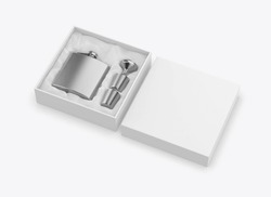 Stainless Steel Hip Flask And Cups Gift Set For Branding, 3d Illustration.	