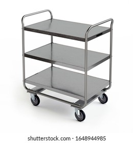 Stainless Steel Three Shelf Utility Cart Model, 3D Illustration