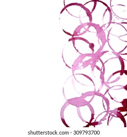 Stains of wine glass isolated on the white background with copyspace (Used real red wine)
