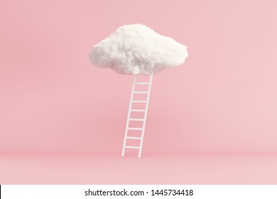 Stair With Cloud Floating on pink room background. Minimal Creative idea concept. 3D render. - Powered by Shutterstock