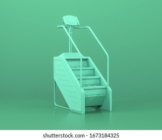 Stair Master gym equipment,  in monochrome green color background, 3d Rendering, power line, fitness saloon tools