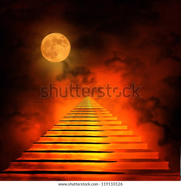 Staircase Leading Heaven Hell Light End Stock Illustration