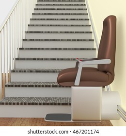 Staircase With Stair Lift, 3D Illustration