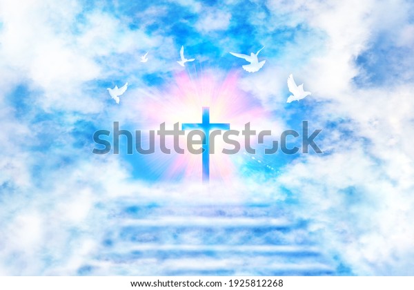 Stairs Clouds Going Sky Light Background Stock Illustration 1925812268 ...