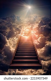 Stairs to heaven heading up to skies, bright light from heaven door, Concept art, Epic light,Background illustration of stairs on the way to heaven,The way to success concept : stair on the cloud - Shutterstock ID 2215907349