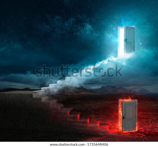 Stairs For\
Heaven Or Hell - Contain 3d\
Illustration