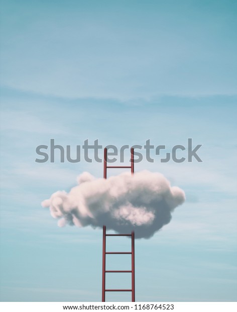 青い空の背景に階段 雲の上にはしご これは3dレンダリングイラストです のイラスト素材