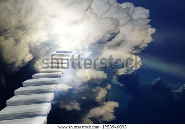 Stairway to Heaven. Steps to the sky. 3D\
render\
illustration.