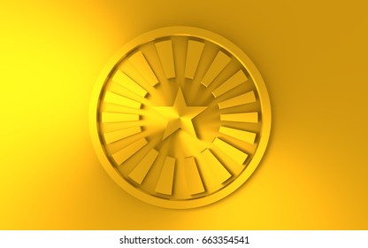 Stamp icon. Graphic design elements. 3D rendering. Golden metallic material