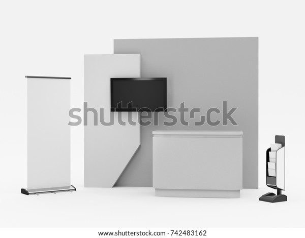 Download Stand Booth Stall Kiosk Mockup Template Stock Illustration 742483162