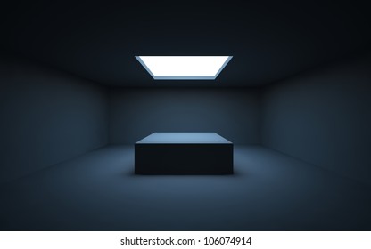 Stand By Your Object, Standing In A Dark Room And Illuminated By Light From A Window In The Ceiling.