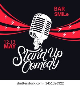 Stand Up Comedy Hand Written Lettering With Retro Microphone. Poster, Flyer, Invitation. 