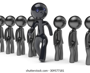 Stand out from crowd different people man giant character black think differ unique person otherwise run to new opportunities concept individuality referendum vote icon 3d render isolated