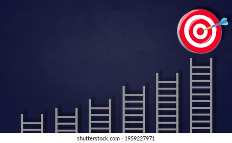 Stand out from the crowd and think different. Creative idea concepts. Longest ladder growing up to reach goal target. 3d illustration 