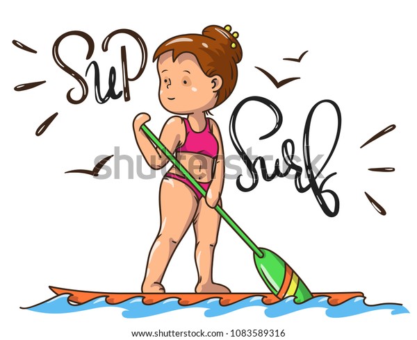 Stand Paddle Sup Surfing Isolated Cartoon のイラスト素材