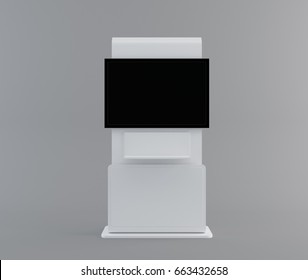 Stand TV Display With Black Screen On Mobile Stand Front View. 3D Rendering