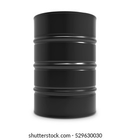 Standard Black Oil Barrel Isolated On White Background. 3D Rendering. 