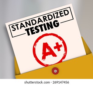 Standardized Testing Words On A Report Card Graded Or Scored A Plus To Illustrate Results Of Manadated, Common, Consistent Curriculum In School And Education