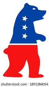 Standing Bear Icon In Blue And Red Colors With Stars. Standing Bear Illustration Style Uses American Official Colors Of Democratic And Republican Political Parties, And Star Shapes.