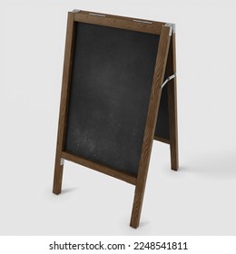Standing cafe bar black chalkboard sign with easel rustic wooden frame premium realistic psd mockup template