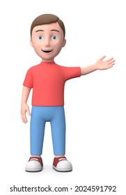 Standing Cute Young Boy Showing Gesture. 3D Cartoon Character. Isolated on White Background 3D Illustration