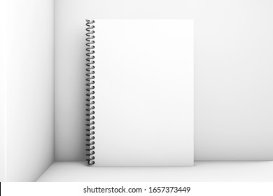 Standing Front View Plastic Spiral Book Binding Mockup. 3D Rendering. 