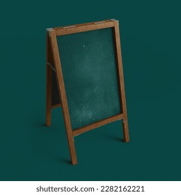 Standing lettering sign board with black chalkboard with rustic easel frame realistic psd mockup template