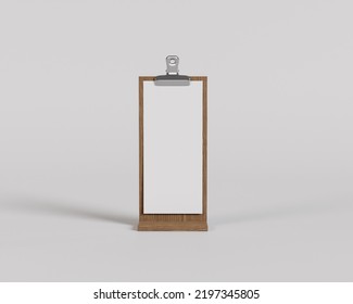 Standing Wood Clipboard Mockup, Menu Board, 3d Render, 3d Rendering