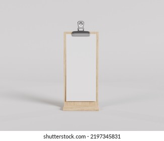 Standing Wood Clipboard Mockup, Menu Board, 3d Render, 3d Rendering