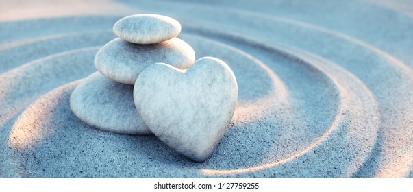 Staple of stones with heart in sand waves - 3d illustration
