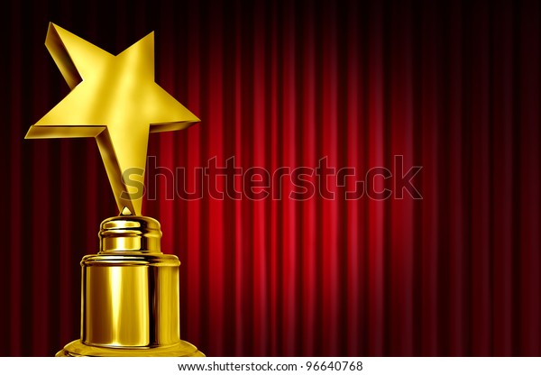 Star Award On Red Curtains Velvet Stock Illustration 96640768