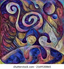 Star Catcher. Abstract Ancient Symbol Of Human Mind Reaching For Cosmos. Rendering In Abstract Painting Style On Subject Of Poetry Of Human Condition.