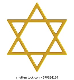 Star Of David. Gold Star Of David. 3D Illustration.