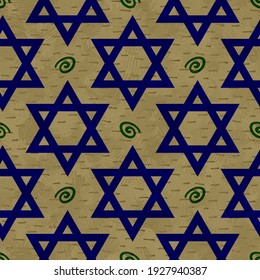 Star of David - the symbol of Judaism in a traditional print in shades of blue and green that is suitable for spiritual interior design, decoration for boys' birthdays and holiday greeting cards