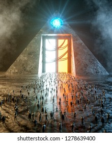star gate space fantasy smoke foggy 3d rendering dark history egypt pyramid 3d illustration architecture