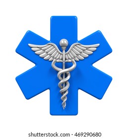 Star Of Life Caduceus Symbol. 3D Rendering