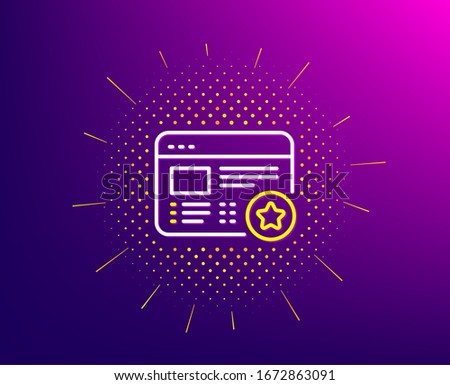 Star line icon. Halftone pattern. Feedback rating sign. Web favorite symbol. Gradient background. Favorite line icon. Yellow halftone pattern.