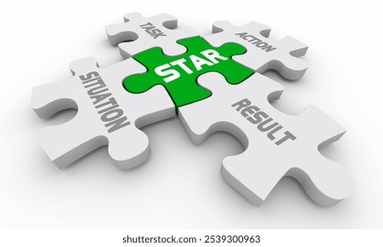 STAR Puzzle Pieces Interview Method Situation Task Action Result Question Answers 3d Illustration