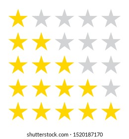 Star Rating Icons. 5 Stars In The Row For Review.