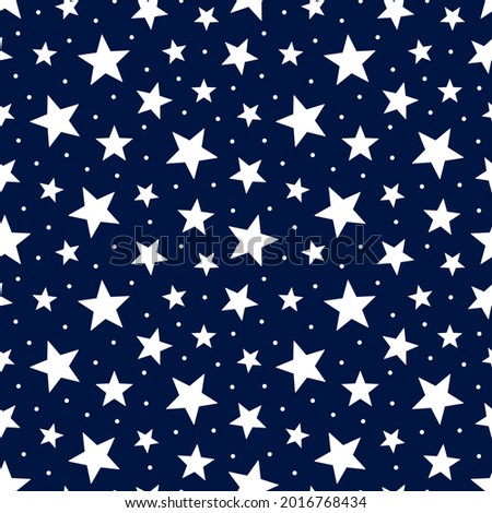 Star seamless pattern. Repeated random stars patterns. Blue bling background. Repeating sparkle stars texture for design prints. Simple monochrome backdrop. Abstract twinkle patern. Illustration