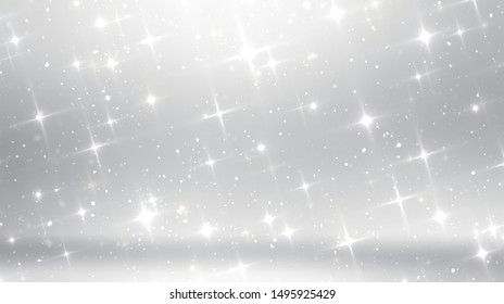 Star Sparkles Silver 3d Background. Winter Holiday Glitter Illustration. Shimmer Simple Pattern.