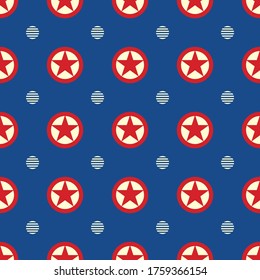 Star & Stripes 05 : Abstract Comic Star Circular Shield with a striped dot Seamless pattern inspired by pop art style composed in a Blue Square shape form backdrop -Jpeg illustration  - Powered by Shutterstock