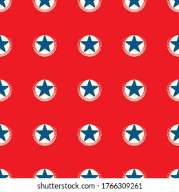 Star & Stripes 45 : Abstract Seamless pattern consisting 5-Pointed Blue Comic Star with distressed white Circular shield border and composed inside a Red Square tile form backdrop -Jpeg illustration  - Powered by Shutterstock