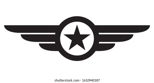 Star With Wings Logo. Military And Army Winged Badge. Aviation Emblem. 