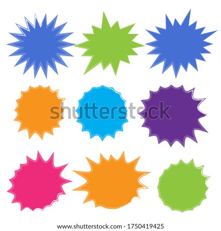Starburst explosion comic shapes. Speech boom bubble